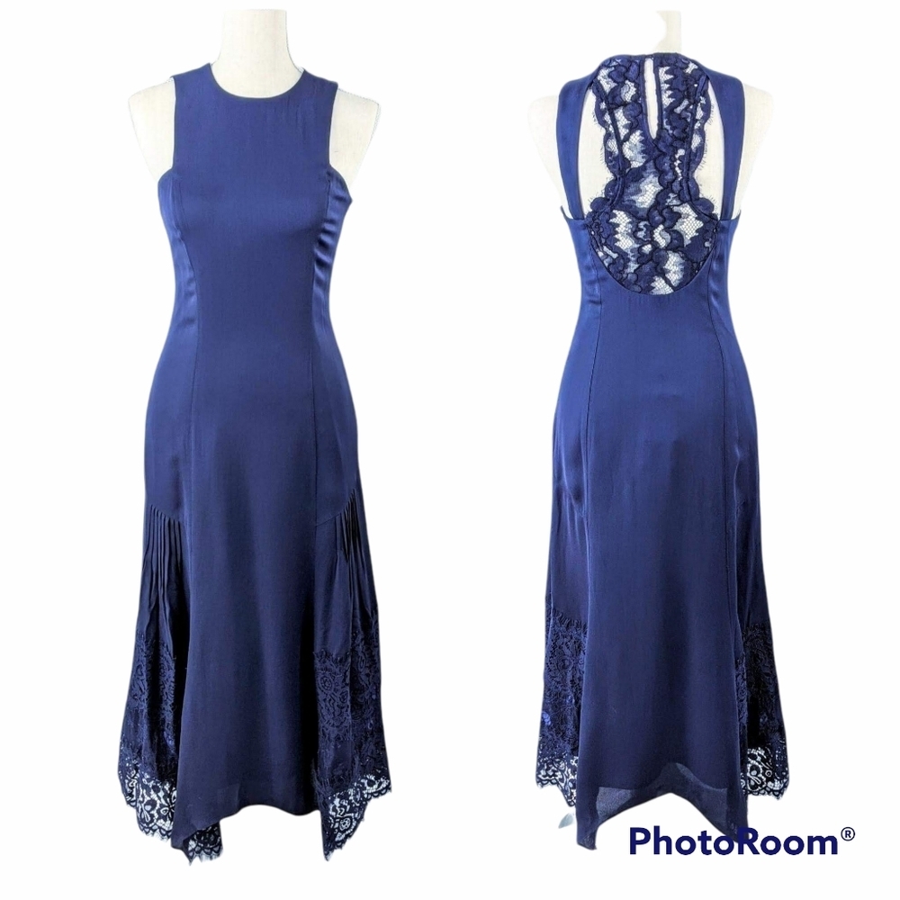 Reiss Romie Lace Navy Blue Midi Dress